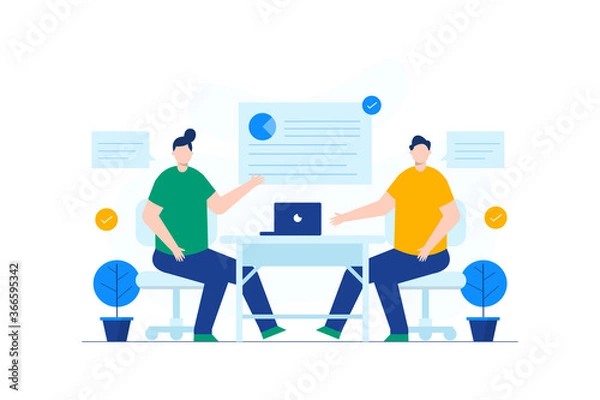 Fototapeta Illustration vector graphic of Business colleagues discussing project concept design. Flat Design Concept. Vector illustration flat design style. vector illustration eps10.