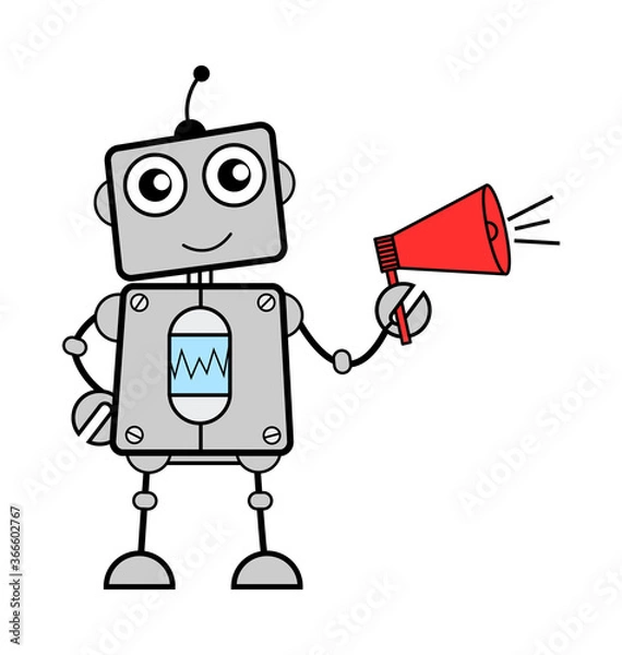 Obraz Cartoon Robot Announcing with Loudhailer