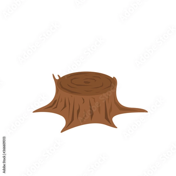 Fototapeta Tree stump. Vector illustration of a cartoon big wooden stump isolated on white