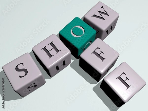 Fototapeta combination of cats dogs: SHOW OFF built by cubic letters from the top perspective, excellent for the concept presentation. editorial and illustration