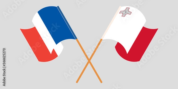 Obraz Crossed and waving flags of Malta and France