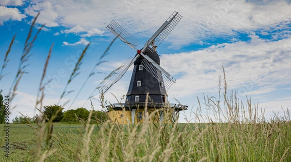 Obraz old wind mill in denmark with a field