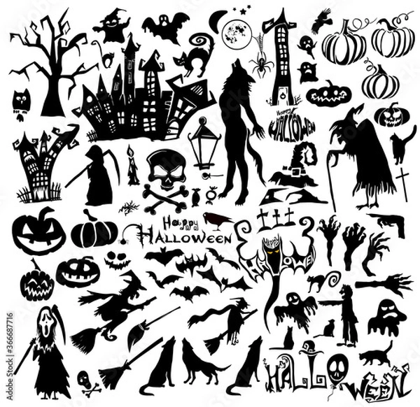 Fototapeta A large set of Halloween elements. Vector illustration