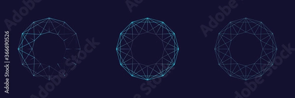 Obraz Low poly circle with glowing stars. Perfect for icon, brand, logo, etc. three styles