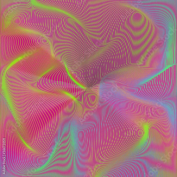 Obraz Vector warped lines colorful background. Modern abstract creative backdrop with multicolor variable width stripes. Twisted stripes optical illusion. Moire waves.