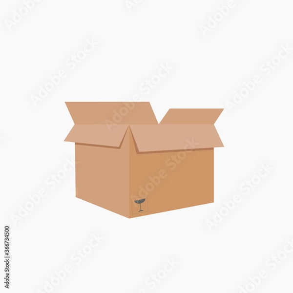 Fototapeta Opened cardboard box with a picture of gentle transportation