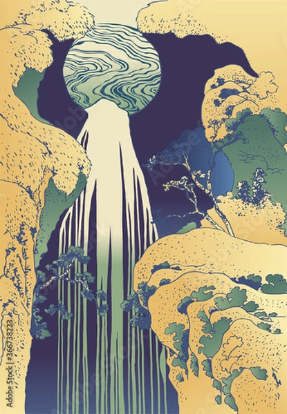 Obraz Traditional Japanese painting style. Japanese Art. Orental, Asian style Design. Poster, Background Design. Hand drawn vector illustration.