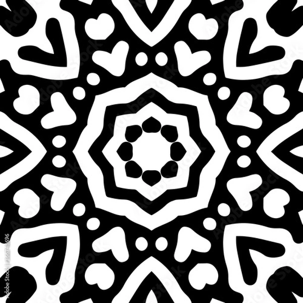 Fototapeta Intricate geometric pattern in classic black and white seamless pattern vector background.