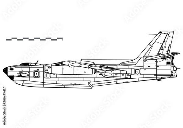 Fototapeta Beriev Be-10 Mallow. Vector drawing of maritime patrol aircraft. Side view. Image for illustration and infographics.