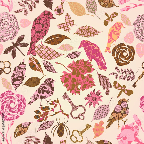 Fototapeta Seamless pattern with patch silhouettes