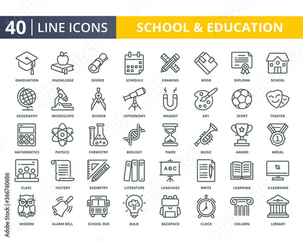 Fototapeta Set of education and school line icons element for web