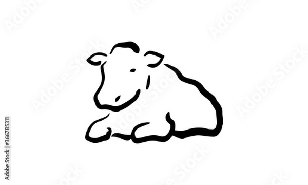 Fototapeta 筆絵風の手描きの牛のイラスト