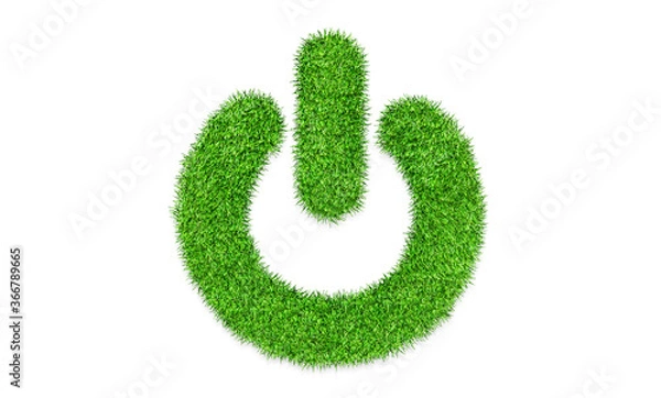 Fototapeta Ecology and Environment Concept : Green grass start button symbol isolated on white background. (Clipping path)