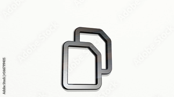 Fototapeta common file double on the wall. 3D illustration of metallic sculpture over a white background with mild texture. animal and beautiful