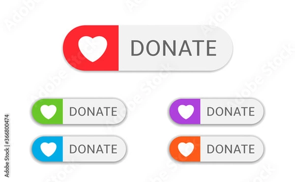 Obraz Voluntary and donation concept. Donate button icons. White buttons with various colored hearts symbol isolated