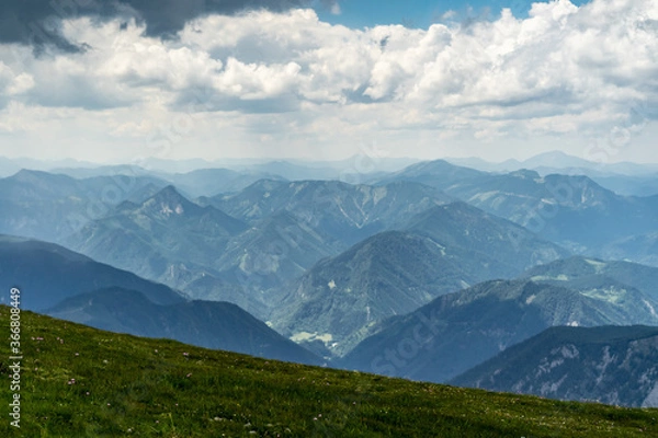 Fototapeta View from the Hochschneeberg mountain to the Alps