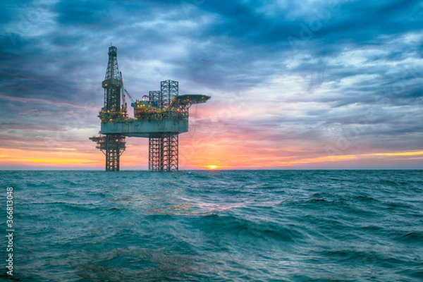 Obraz Oil rig at sunset time