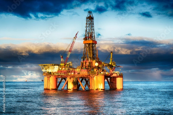 Obraz Oil rig at sunset time