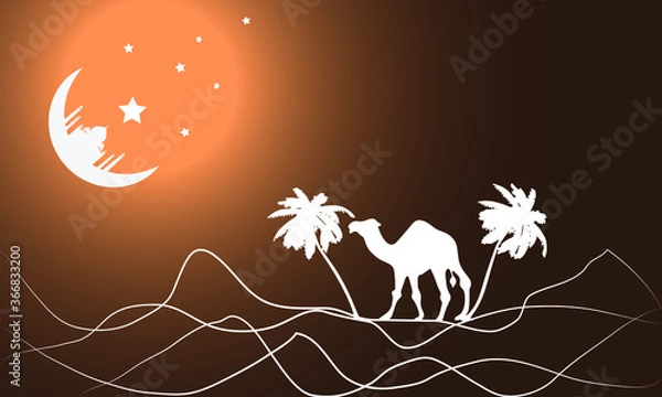 Obraz camel walking under moon 