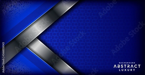 Fototapeta Modern blue abstract background overlap layer with silver