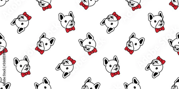 Fototapeta dog seamless pattern french bulldog vector face head bow tie pet puppy animal scarf isolated repeat wallpaper tile background cartoon illustration doodle design