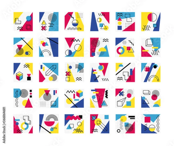Obraz bundle of abstract posters with colors and figures geometrics