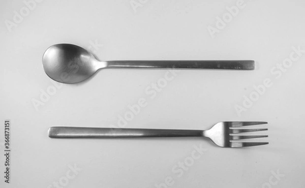 Obraz fork and spoon on white background