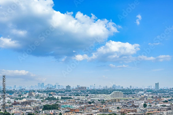 Fototapeta 【都市イメージ】俯瞰で見る住宅街とビル群