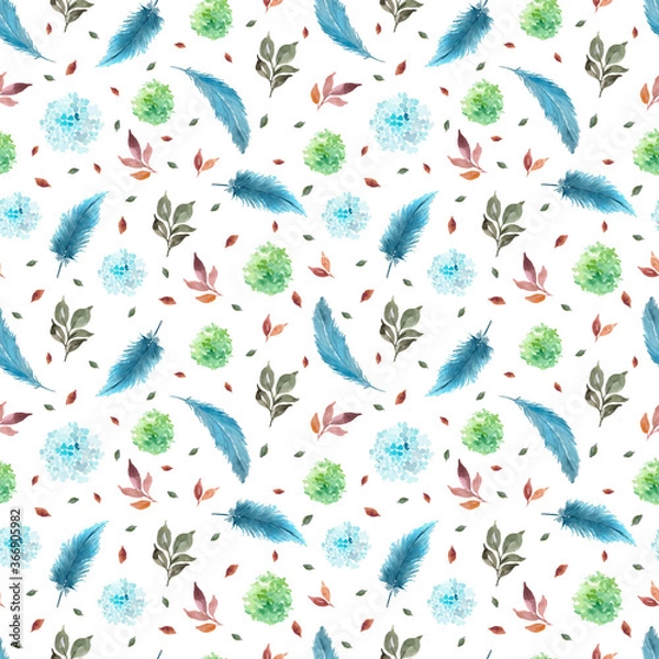 Fototapeta floral seamless pattern with feathers