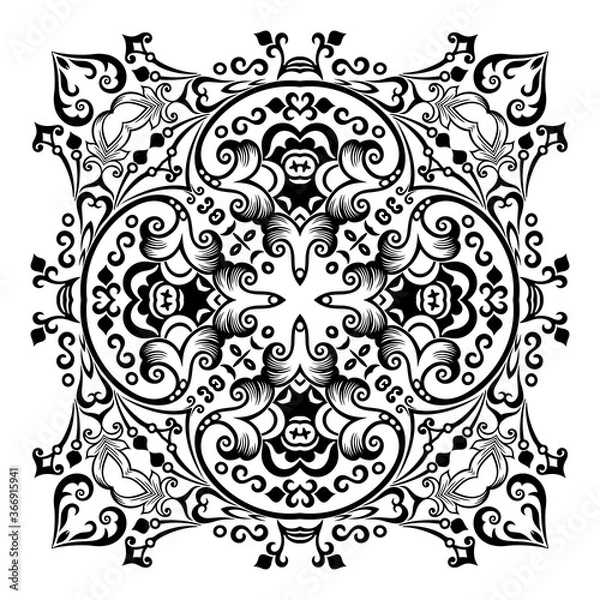 Obraz Vector black floral ethnic ornamental illustration