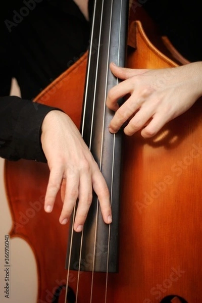Obraz close up of a man playing a double bass