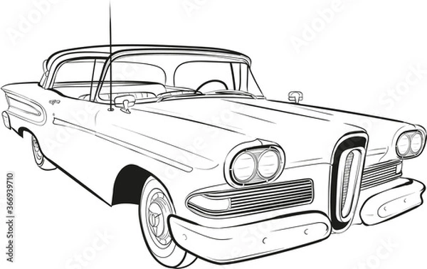 Fototapeta cartoon car drawing,cartoon american classic car, drawing car,car sketch,