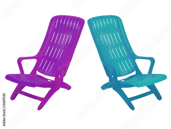 Fototapeta two  plastic chaise longues on white