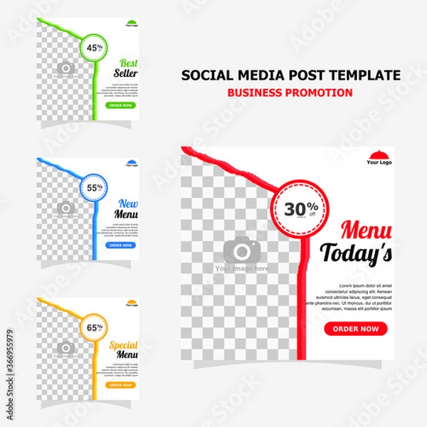 Fototapeta social media for your food business promotion set full colour template style twenty three