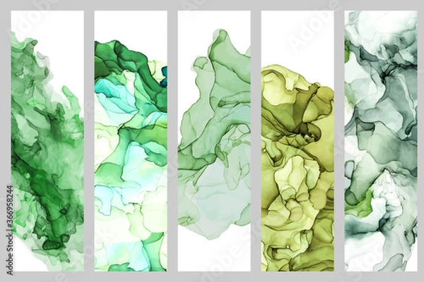 Fototapeta Set of five bookmarks decorated with liquid ink texture
