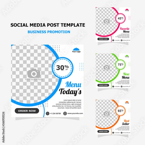Obraz social media for your food business promotion set full colour template style eight