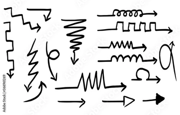 Fototapeta set of hand drawn arrows isolated on white background