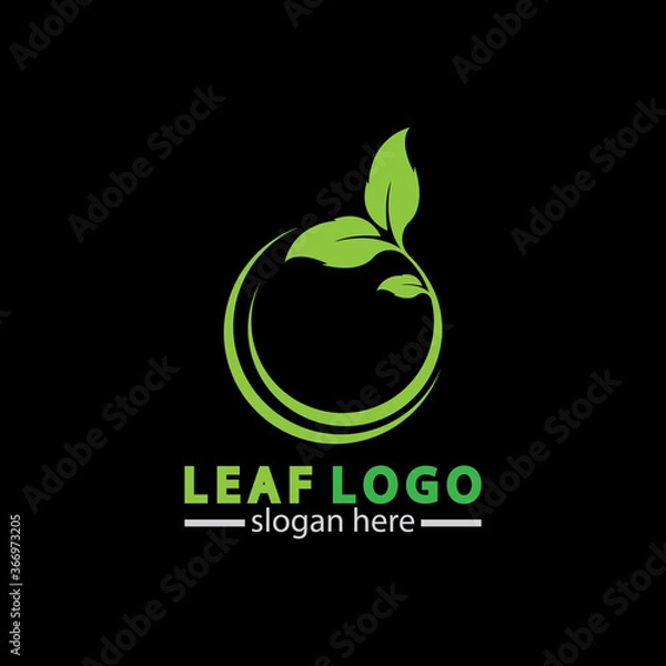 Fototapeta Abstract green leaf logo icon vector design isolated on black background. Landscape design  garden, Plant,spa, nature and ecology vector logo.