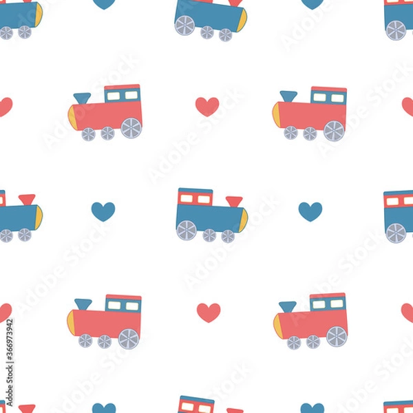 Obraz Cute cartoon train seamless pattern vector on isolated white background.