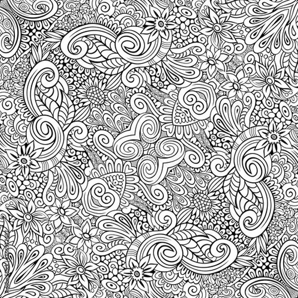 Obraz Vector ethnic hand drawn line art seamless pattern