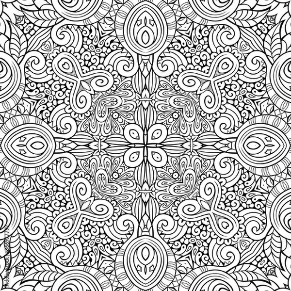 Fototapeta Vector ethnic hand drawn line art seamless pattern