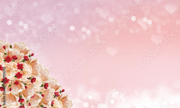 Fototapeta Abstract pink background with flowers Blurred gradient turquoise background.