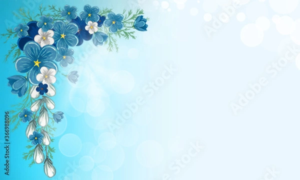Fototapeta Abstract turquoise background with flowers Blurred gradient turquoise background.