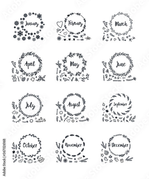 Fototapeta Months Hand Drawing Illustration Set 