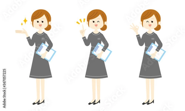 Obraz 女性エステサロンスタッフセット（手で指し示す・指差し・OKサイン）ベクターイラスト