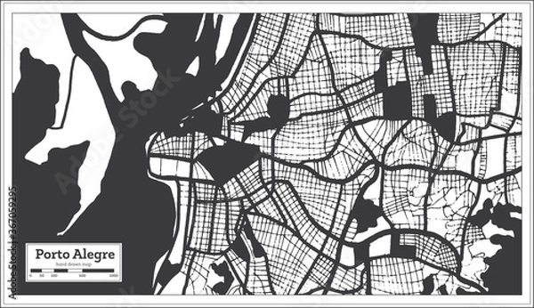 Fototapeta Porto Alegre Brazil City Map in Black and White Color in Retro Style. Outline Map.