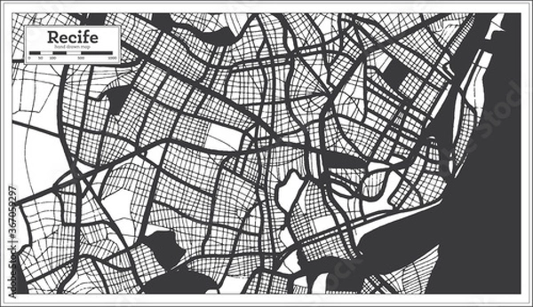 Fototapeta Recife Brazil City Map in Black and White Color in Retro Style. Outline Map.