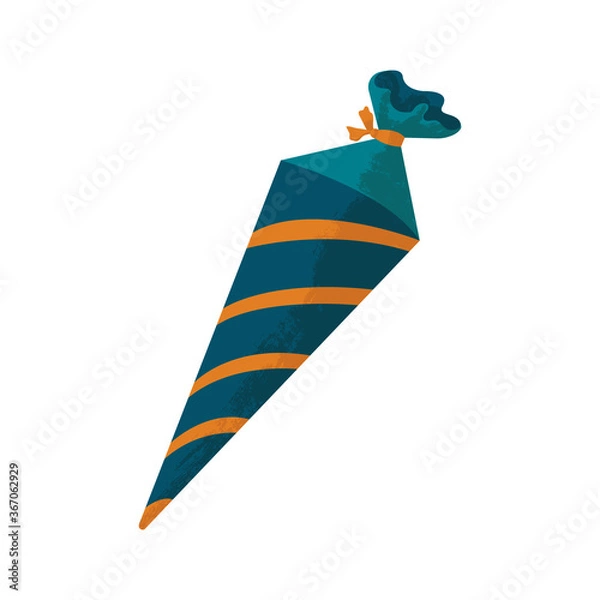 Obraz Colorful school cone with candies. Vector illustration in flat cartoons style with texture. Present for first school day. Back to school concept. First day at school concept. 