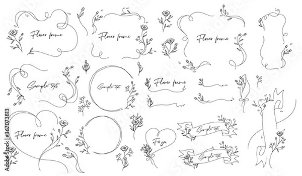 Obraz 植物の線画のメッセージ枠のベクターイラストセット