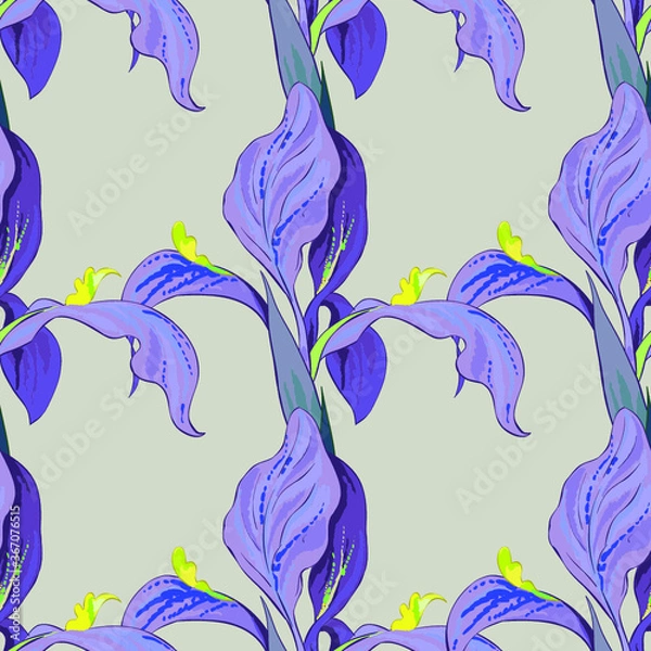 Fototapeta Vector iris flowers. Seamless background pattern #2